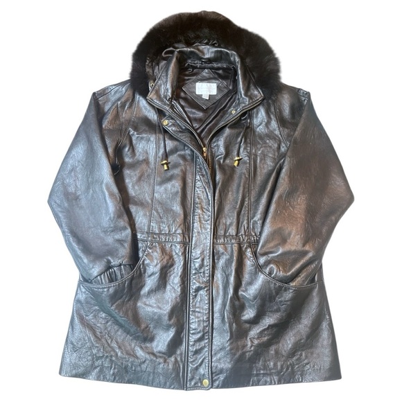1990’s Worthington Black Leather Jacket Fur Hood Women’s XL Streetwear Inspired - Picture 1 of 8